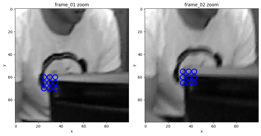 Zoomed in grid region of the two frames